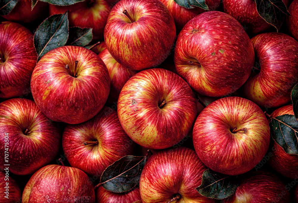 red apples after a harvest, green leaves, generative ai red apples after a harvest, green leaves, generative ai