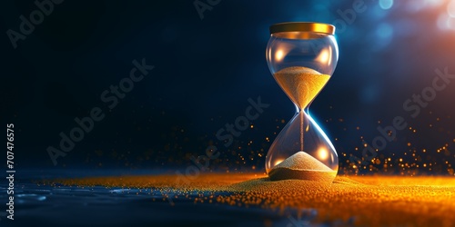 time slipping away, an hourglass on dark background, Generative AI photo