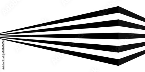 Black on white abstract perspective line stripes, geometric shape with 3d dimensional effect isolated on white.