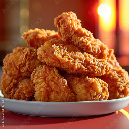 Delicious crispy fired chicken in a colorful background