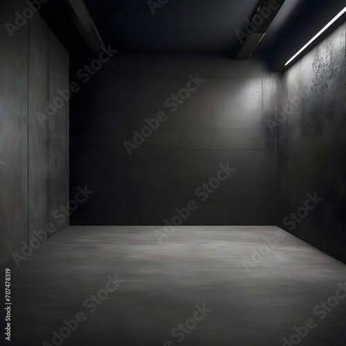 empty room with wall   Black wall with a row of spotlights in an empty room