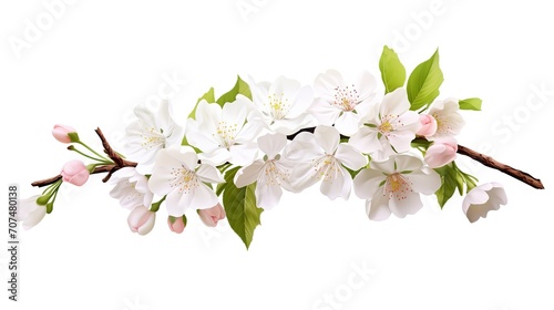  Spring sakura cherry blooming flowers bouquet. Isolated realistic pink petals, blossom, branches, leaves vector set. Design spring tree illustration, generative ai