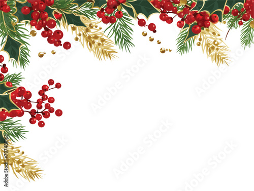 christmas frame with holly berries