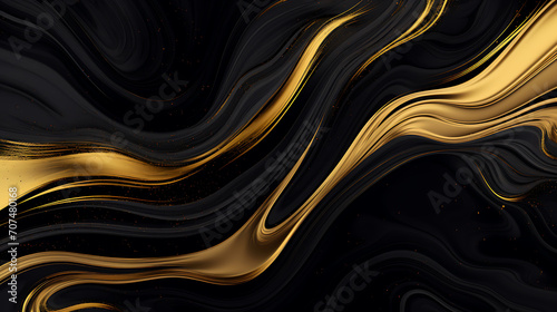 Abstract Liquid black marble with gold textures. Luxury pattern, golden, fluid illustration. 3d render illustration
