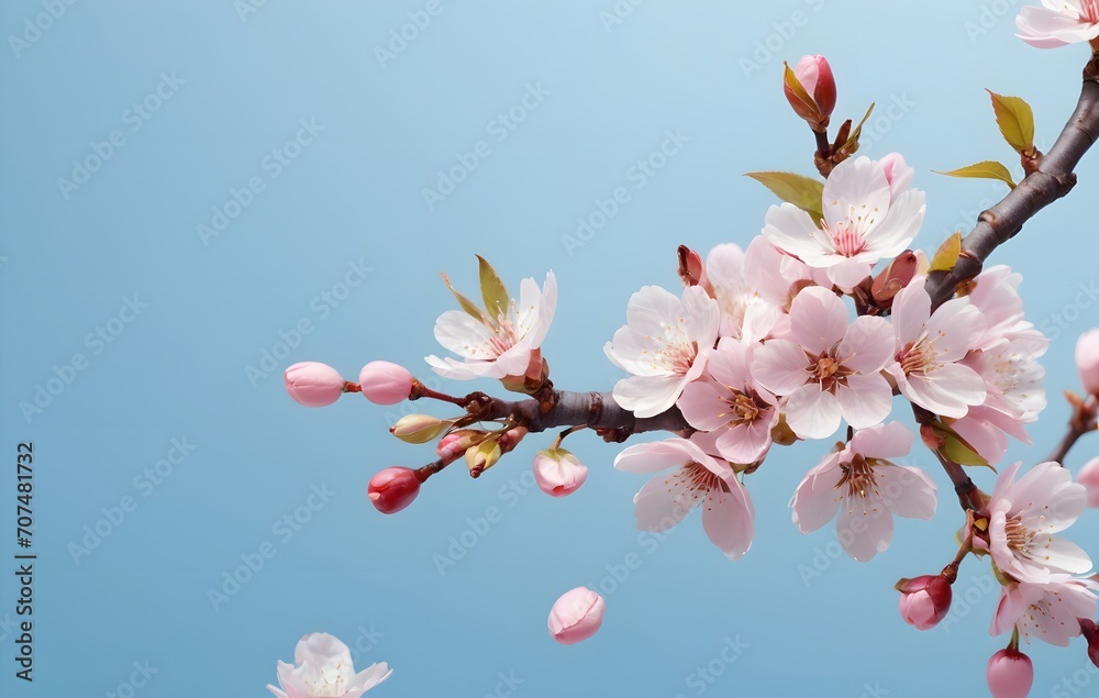 Cherry blossoms bloom on a pastel colored background. Pink cherry blossom flowers, dreamy and romantic image of spring, copy space. Planar arrangement. Cherry blossoms bloom on a pastel colored background. Pink cherry blossom flowers, dreamy and romantic image of spring, copy space. Planar arrangement.