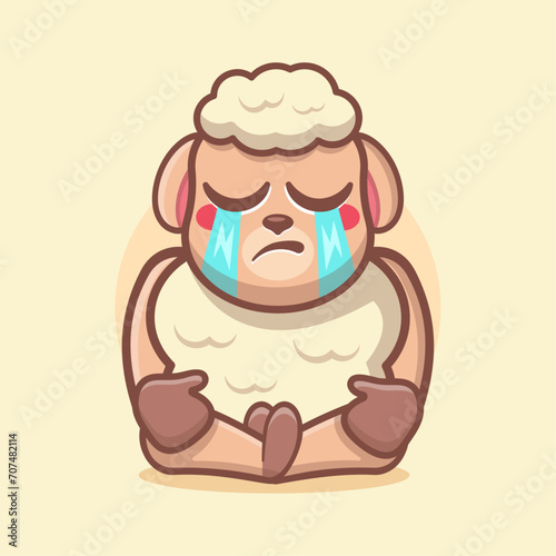 kawaii sheep animal mascot with sad expression isolated cartoon in flat style design