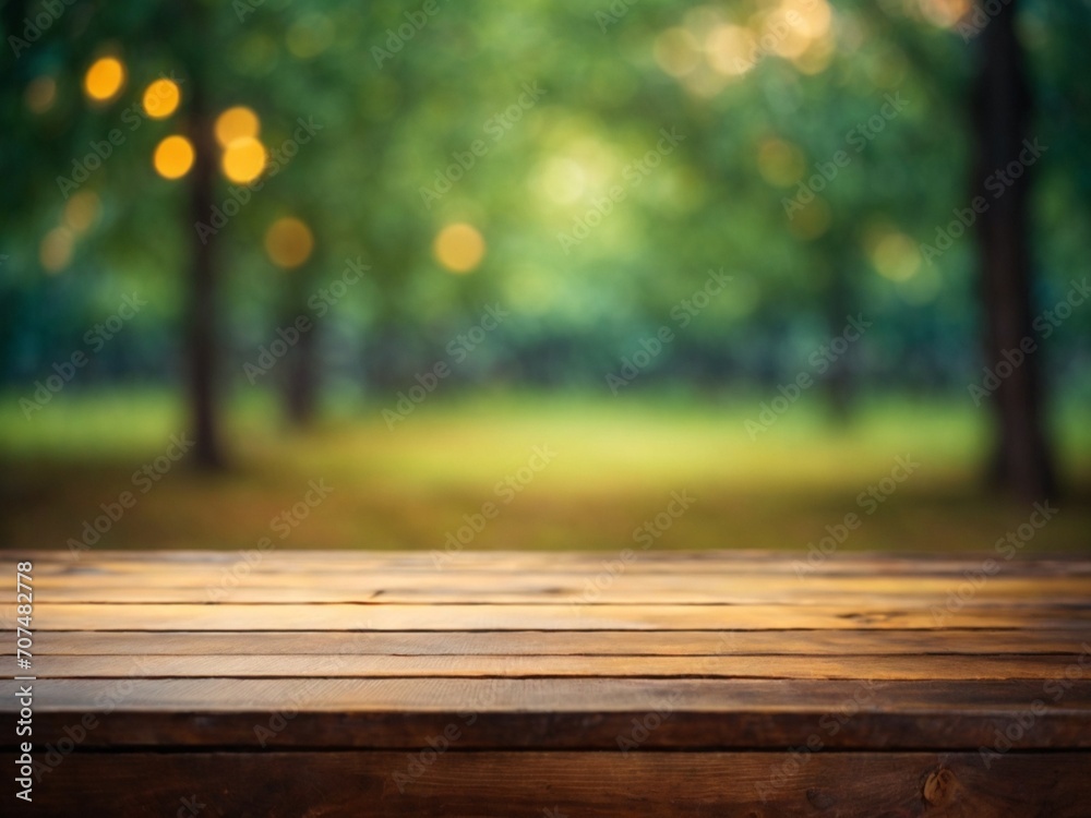 Wallpaper background with bokeh lightings and empty wooden table for product ads display Wallpaper background with bokeh lightings and empty wooden table for product ads display