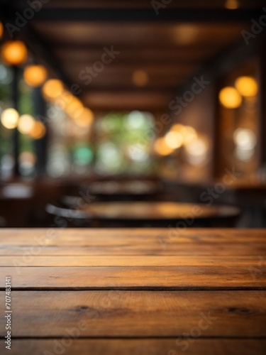 Wallpaper background with bokeh lightings and empty wooden table for product ads display  © Sompadith