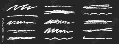Crayon brush stroke underline. Chalk pen highlight stroke. Vector hand drawn brush underline element set for accent, crayon texture emphasis element. White chalk vector illustration.