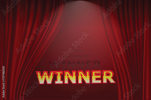 Winner lights winner golden foil confetti against a red curtain backgrounds