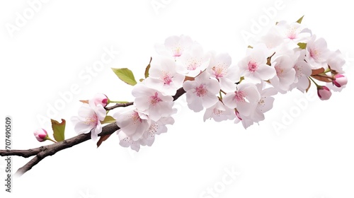  Spring sakura cherry blooming flowers bouquet. Isolated realistic pink petals  blossom  branches  leaves vector set. Design spring tree illustration  generative ai