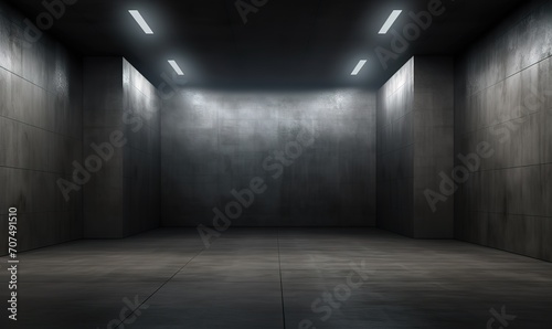 an empty room with black walls with lights shining from above. generative AI © original logo