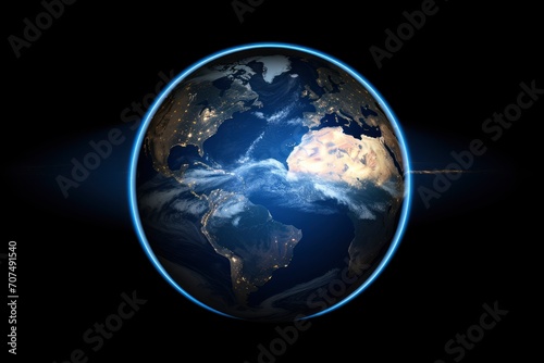 An image of Earth seen from space  clearly showing the division between the illuminated part and the part in darkness. This image would highlight the rotation of the Earth -  generative ai