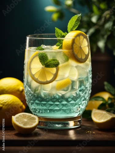 Fresh lemonade lemon juice in studio lighting and background, cinematic drink photography for ads