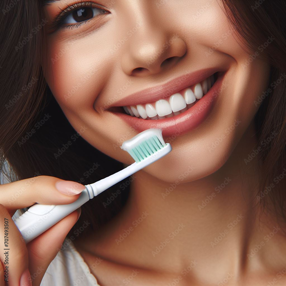 woman brushing teeth