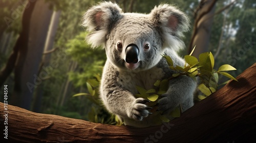Koala in mid-action  capturing the dynamic movement of its fingerprints during climbing -Generative Ai 