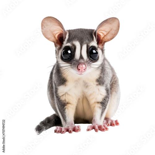 Portrait of a cute sugar glider isolated on white, transparent background