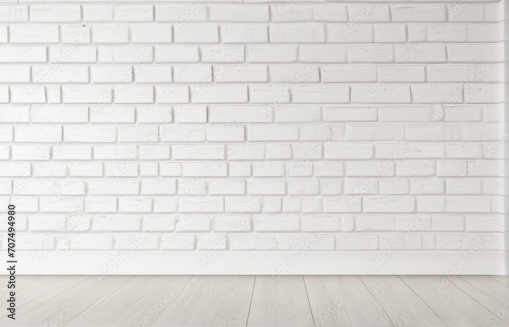 White brick wall texture and wood background from AI Generative
