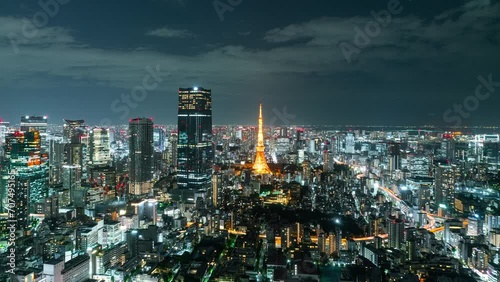 Timelapse of night cityscape of Tokyo in Japan photo