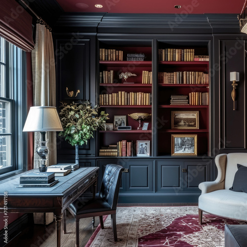 Traditional Study Room  Deep Burgundy Elegance