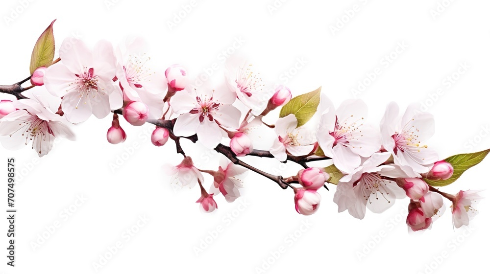Spring sakura cherry blooming flowers bouquet. Isolated realistic pink petals, blossom, branches, leaves vector set. Design spring tree illustration, generative ai Spring sakura cherry blooming flowers bouquet. Isolated realistic pink petals, blossom, branches, leaves vector set. Design spring tree illustration, generative ai