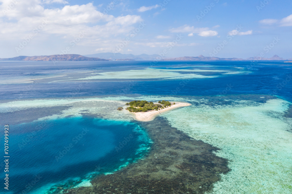 Aerial view of Taka Makasar Island in Komodo islands, Flores, Indonesia.