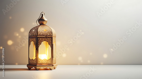 Elegant ramadan kareem lantern, white background, text copy space. photo