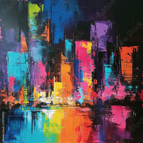 Abstract City Life: Vibrant Cityscape Painting