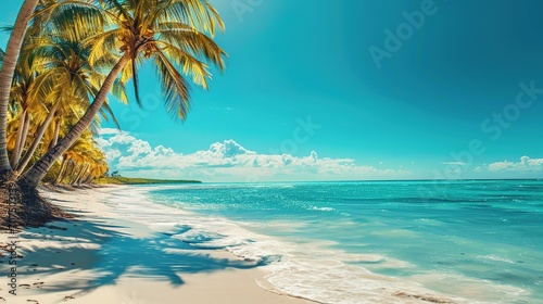 Beach in Punta Cana, Dominican Republic. Vacation holidays background wallpaper. View of nice tropical beach