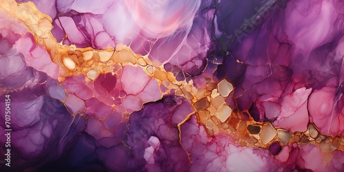 marble motif background with purple and gold colors. generative Ai