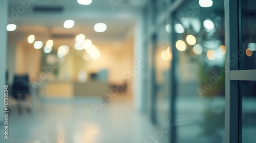 Blurred empty open space office. Abstract light bokeh at office interior background  photo