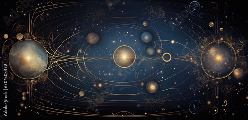 An abstract illustration of the Solar system in the universe