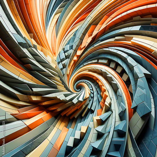 3D Colorful Geometric Abstract Twist Background- Generative AI © Husain