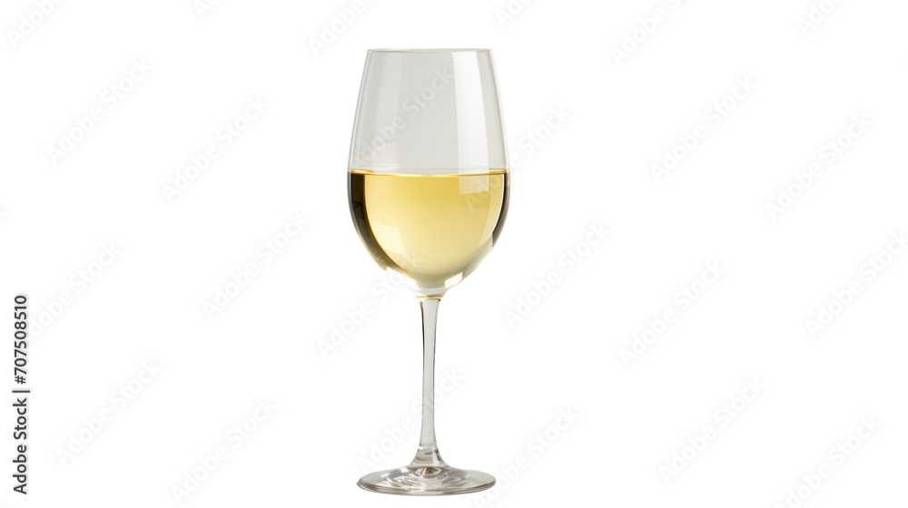Wineglass with white wine isolated on transparent and white background.PNG image
