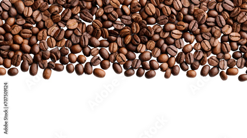 top-down view, copy ,coffee beans Isolated on white background, isolated on transparent and white background.PNG image.