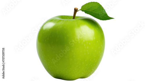 Green apple 1 with leaf isolated on white background, isolated on transparent and white background.PNG image.