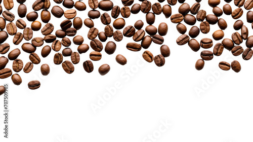 top-down view, copy ,coffee beans Isolated on white background, isolated on transparent and white background.PNG image.