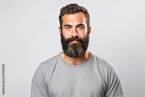 Bearded Man in Gray Shirt, Casual Style Portrait of a Guy With Facial Hair