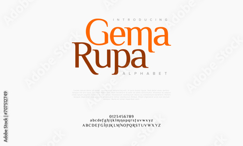 Gemarupa premium luxury elegant alphabet letters and numbers. Elegant wedding typography classic serif font decorative vintage retro. Creative vector illustration