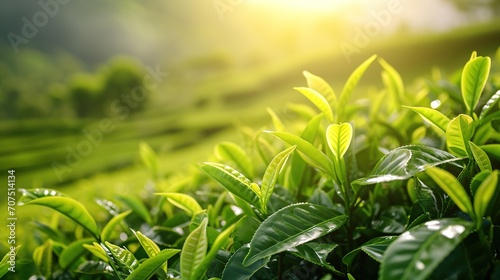 Fresh tea bud and leaves.Tea plantations. Close-up with space for text