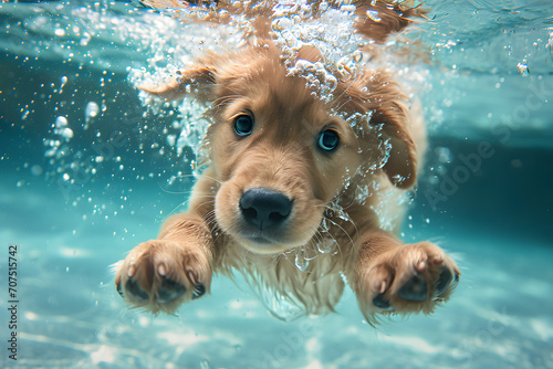 Playful Golden Retriever Swimming Underwater