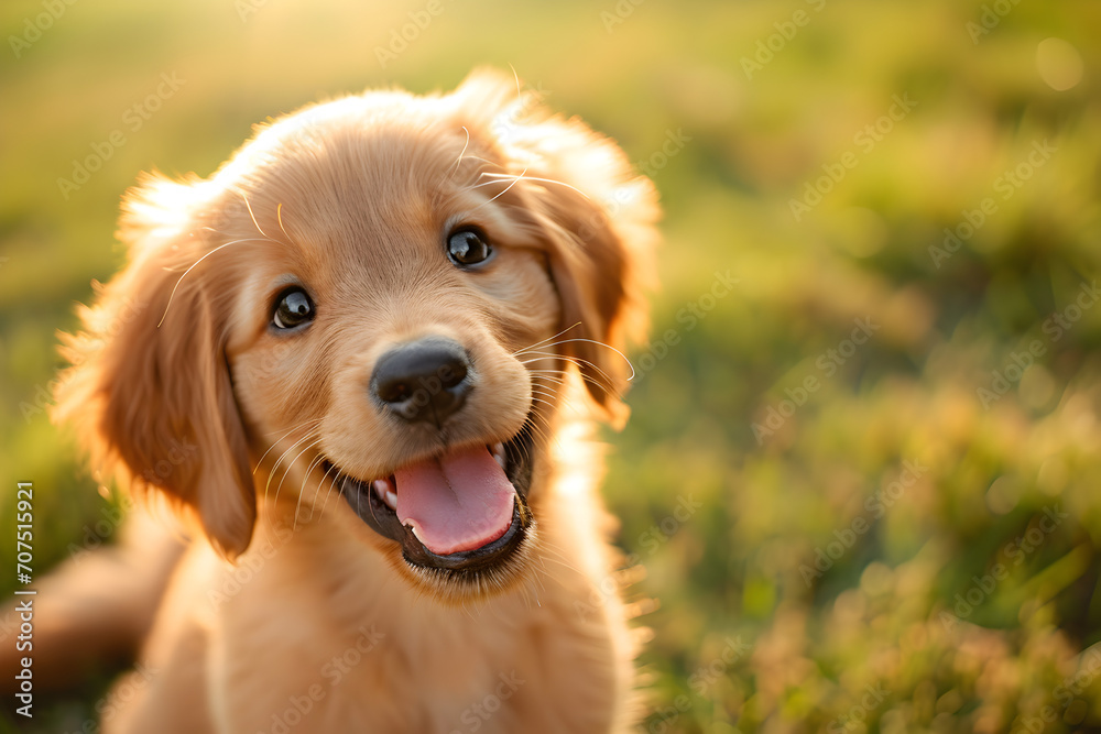 Adorable Golden Retriever Puppy Playing on Sunny Grass
