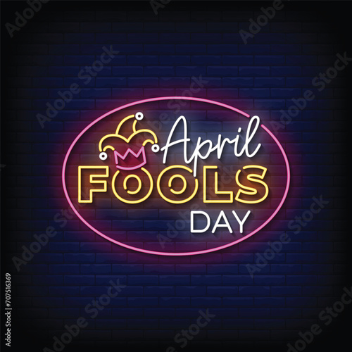 Neon Sign april fools day with brick wall background vector