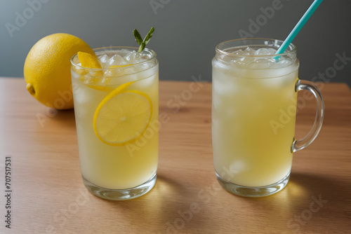 couple of glass fresh lemon juice with lemon. generated by Ai.