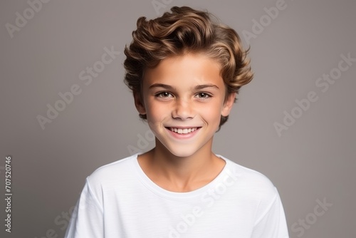 Portrait of a cute smiling little boy in a white T-shirt