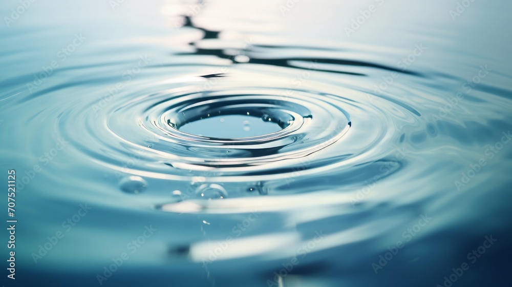 Single water drop creates a perfect ripple in a pool of crystal-clear water