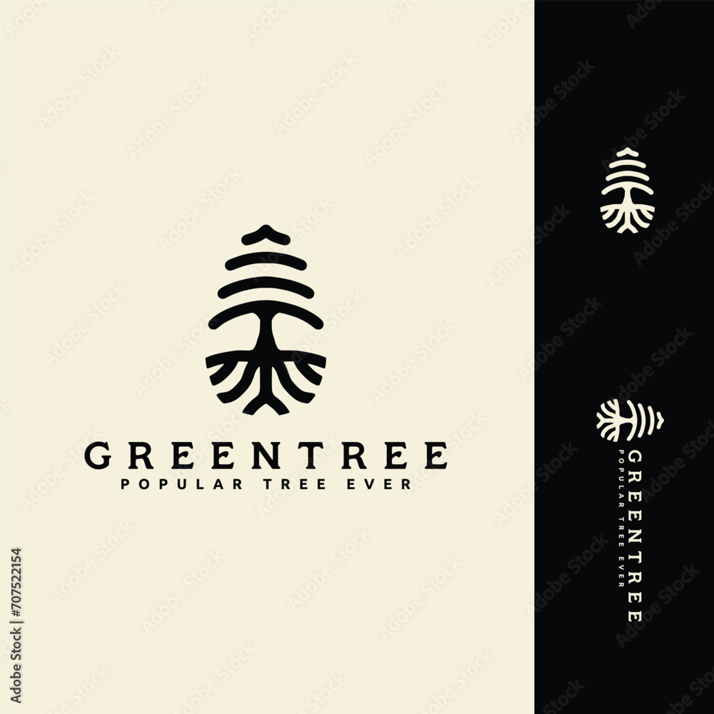 Cedar pines tree wood forest logo design vector line - obrazy, fototapety, plakaty 