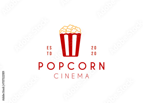 Popcorn logo badge with illustration of popcorn in bucket