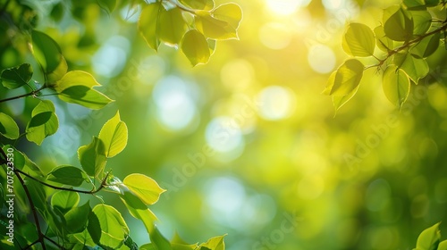 Spring background, green tree leaves on blurred background