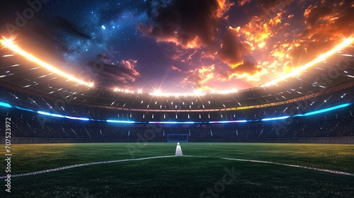 stadium at night. An imaginary stadium is modelled and rendered., flare light background